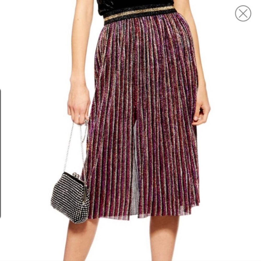 NWT Topshop Metallic Multicolor Stripe Midi A-Line Skirt US Size 4